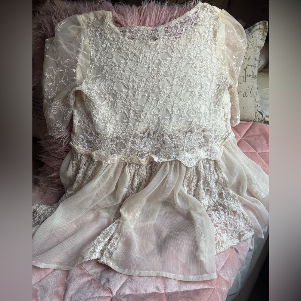 Vintage Free People Cream Lace Top